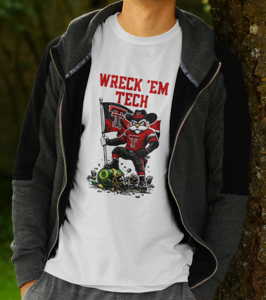 Wreck 'Em Tech Texas Tech Red Raiders Raider Red Flag And Helmet T-Shirt