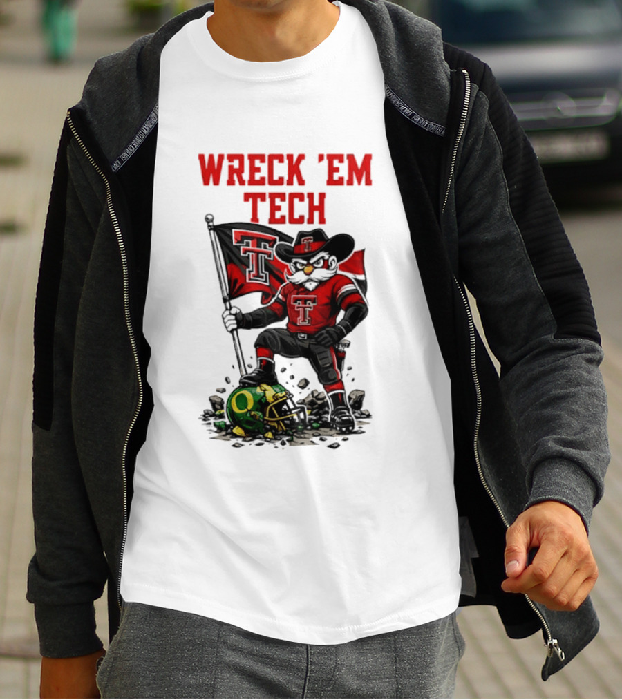 Wreck 'Em Tech Texas Tech Red Raiders Raider Red Flag And Helmet T-Shirt