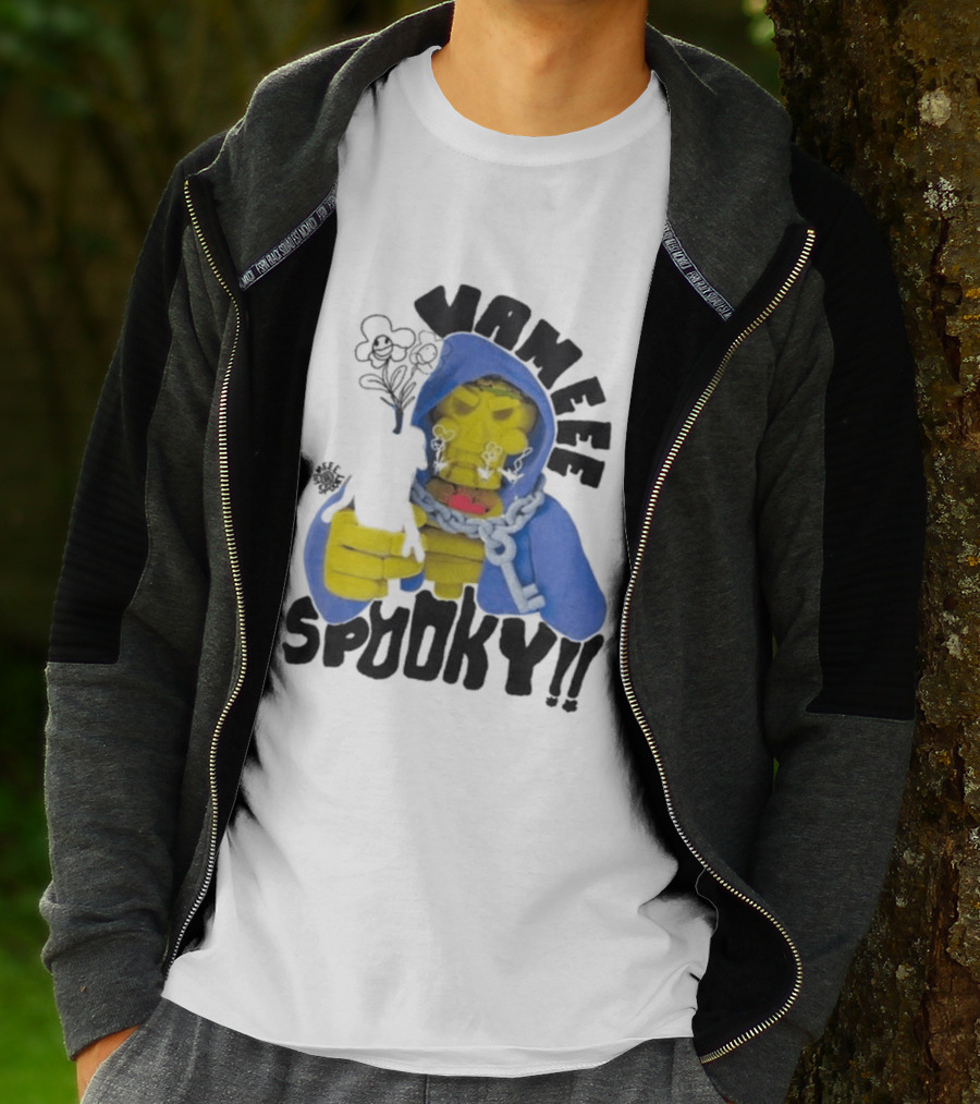 Vameee Spooky Skeleton In Blue Hood With Chains T-Shirt