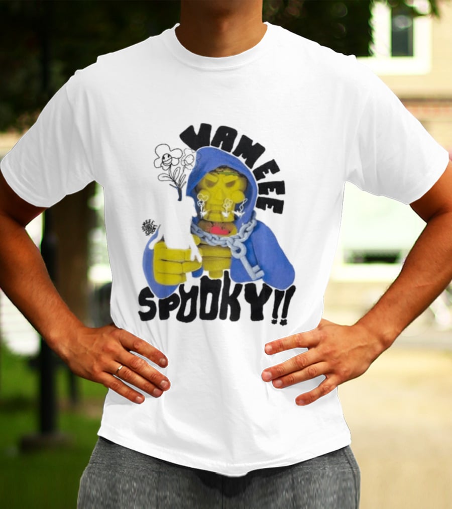 Vameee Spooky Skeleton In Blue Hood With Chains T-Shirt
