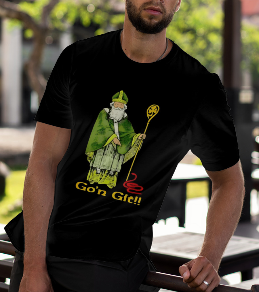 Go'n Git St Patrick Vintage Illustration With Staff And Smoke T-Shirt