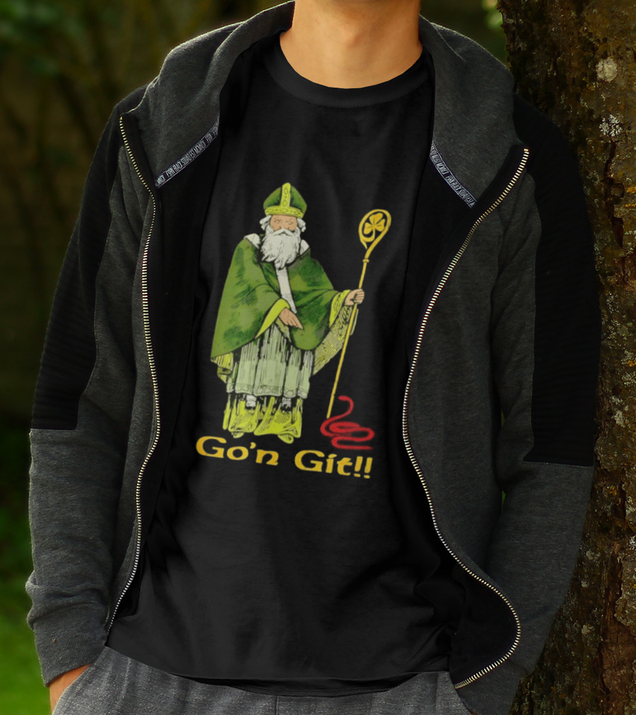 Go'n Git St Patrick Vintage Illustration With Staff And Smoke T-Shirt