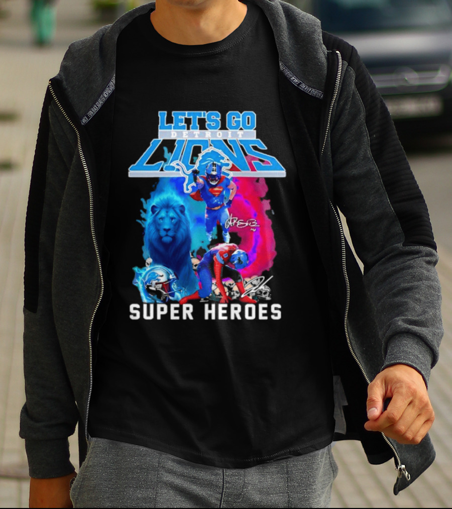 Let's Go Detroit Lions Jahmyr Gibbs Amon Ra St Brown Super Heroes T-Shirt