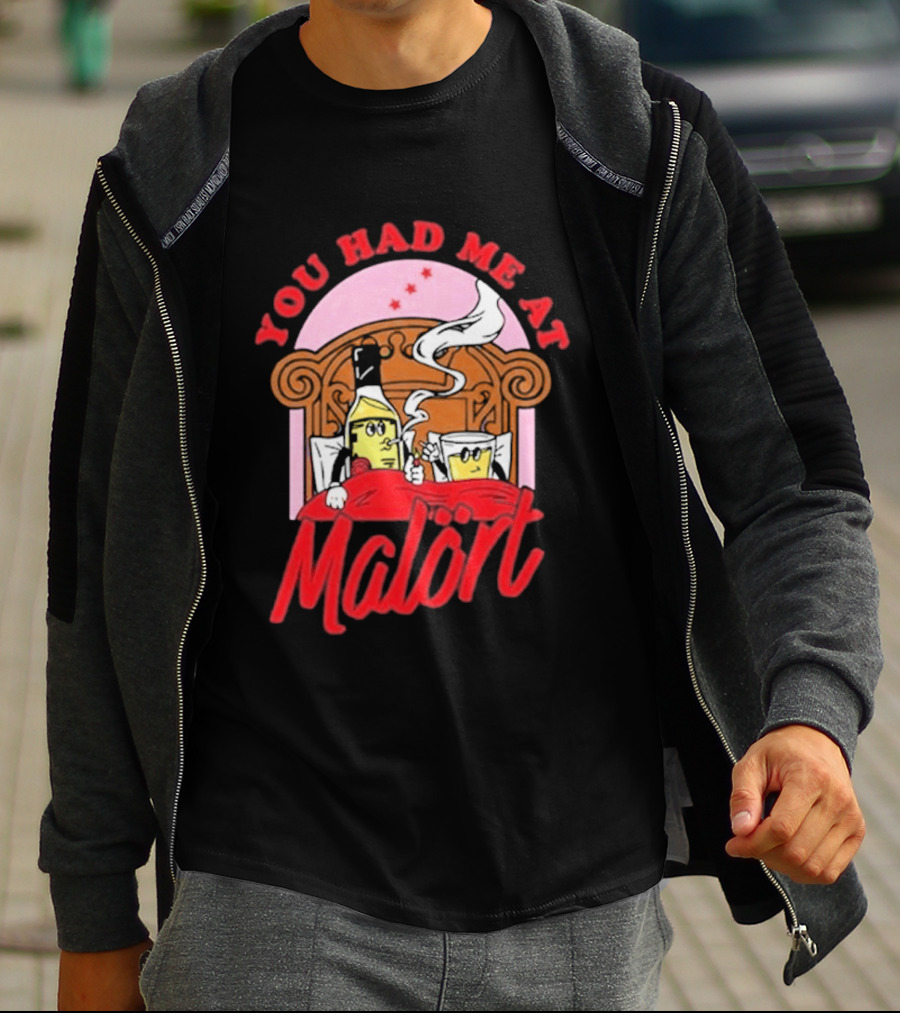 You Had Me At Malört Funny Whiskey Bottle And Glass Bedroom Scene T-Shirt