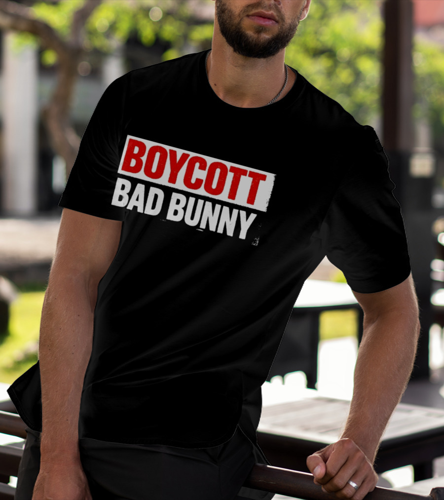Boycott Bad Bunny Text Bold Red And White T-Shirt