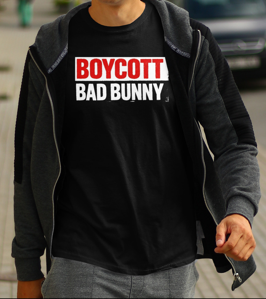Boycott Bad Bunny Text Bold Red And White T-Shirt