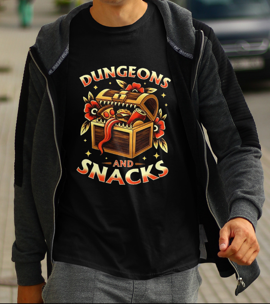Dungeons And Snacks Mimic Treasure Chest Fantasy Humor T-Shirt