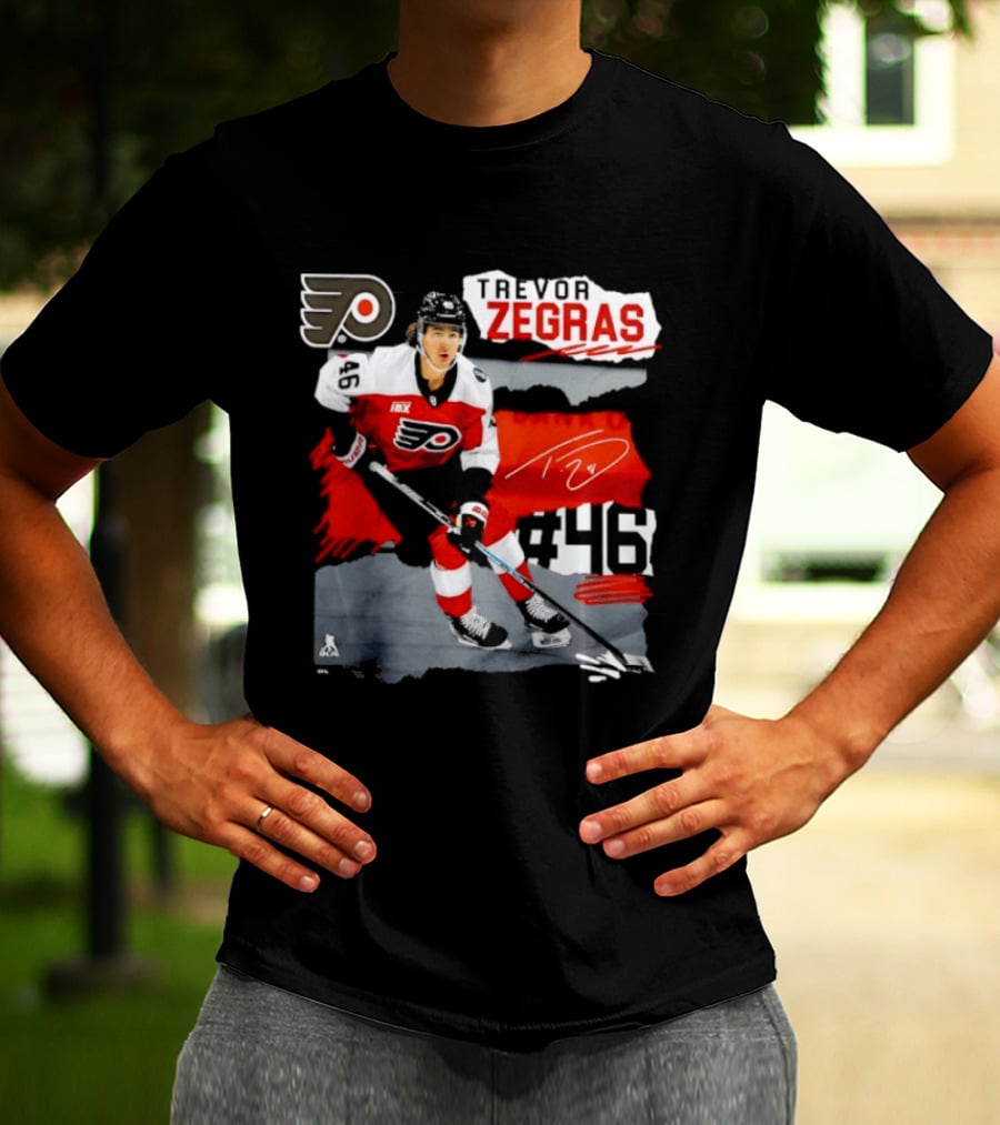 Philadelphia Flyers Trevor Zegras Hockey Player 46 Signature Ice Series T-Shirt