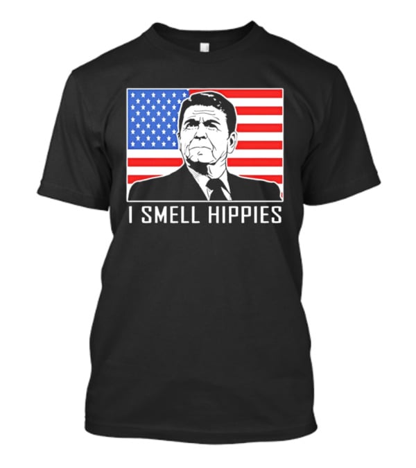 I Smell Hippies Ronald Reagan American Flag Stars And Stripes T-Shirt