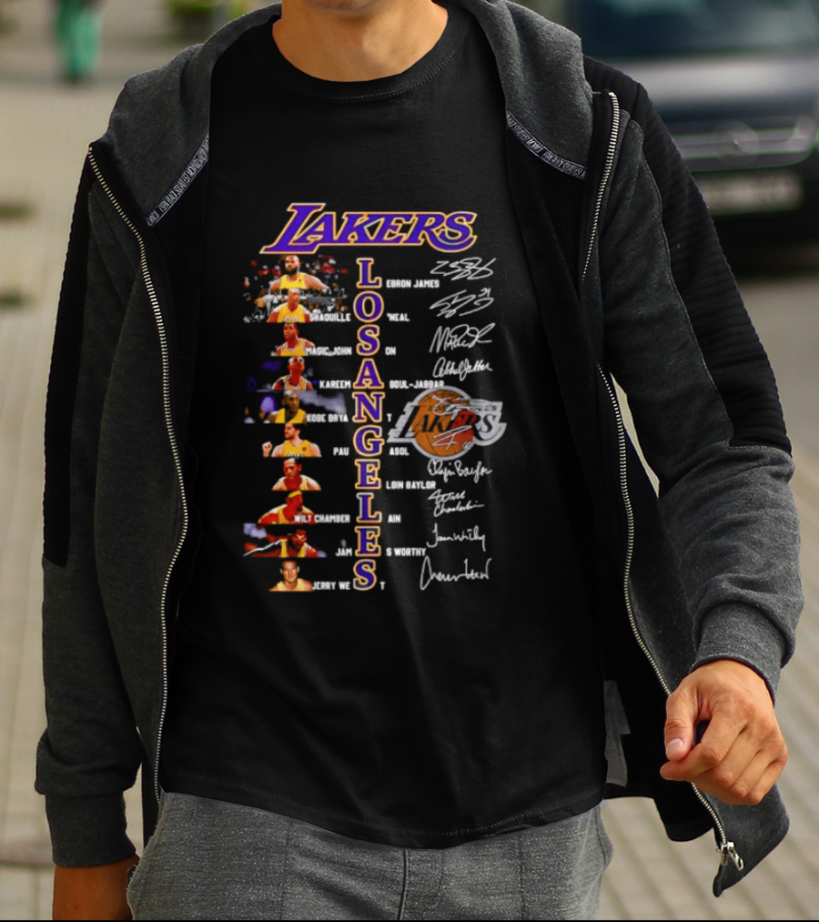 Lakers Los Angeles Legends Roster Autographed Signatures Collection T-Shirt