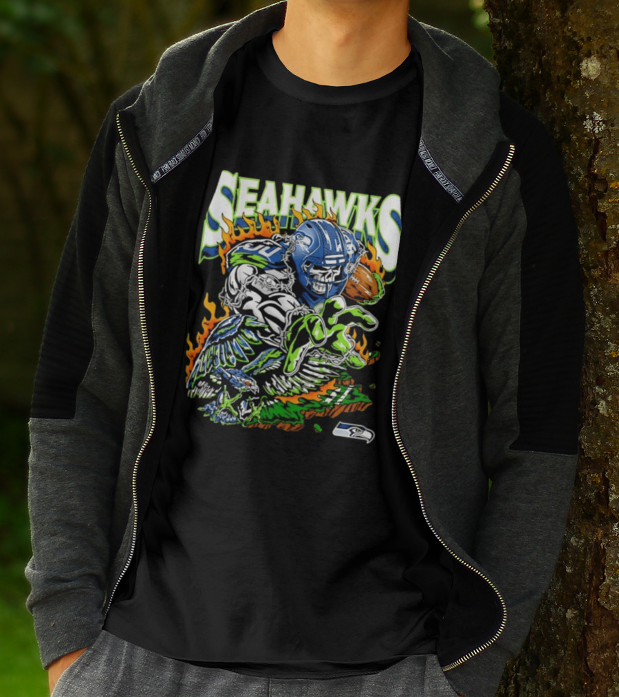 Seahawks Skull Firebird NFL Football Grunge T-Shirt