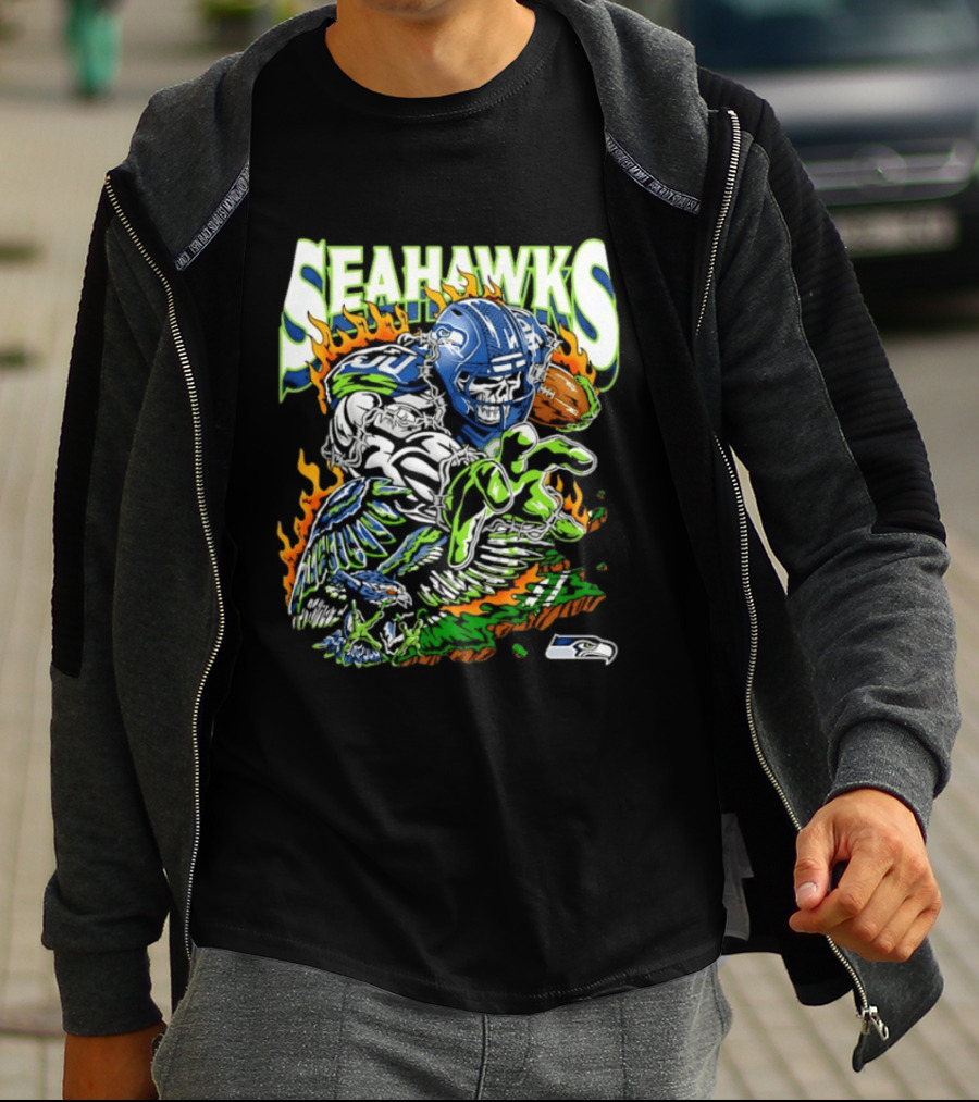 Seahawks Skull Firebird NFL Football Grunge T-Shirt