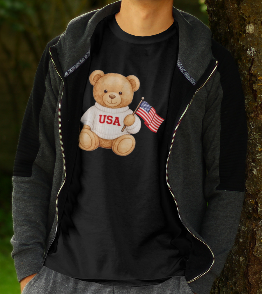 USA Teddy Bear Holding American Flag T-Shirt