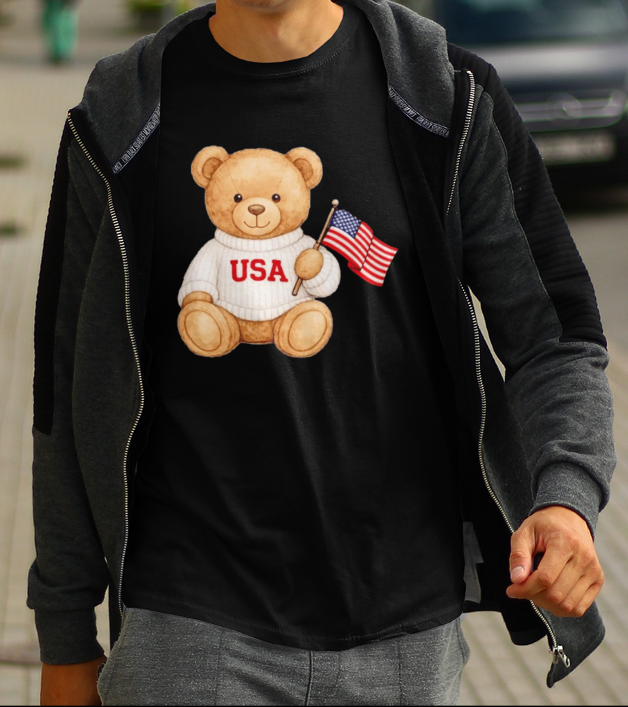 USA Teddy Bear Holding American Flag T-Shirt