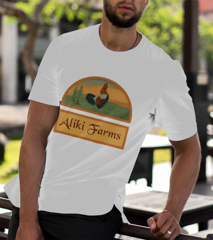 Aliki Farms Rooster Scene With Trees T-Shirt