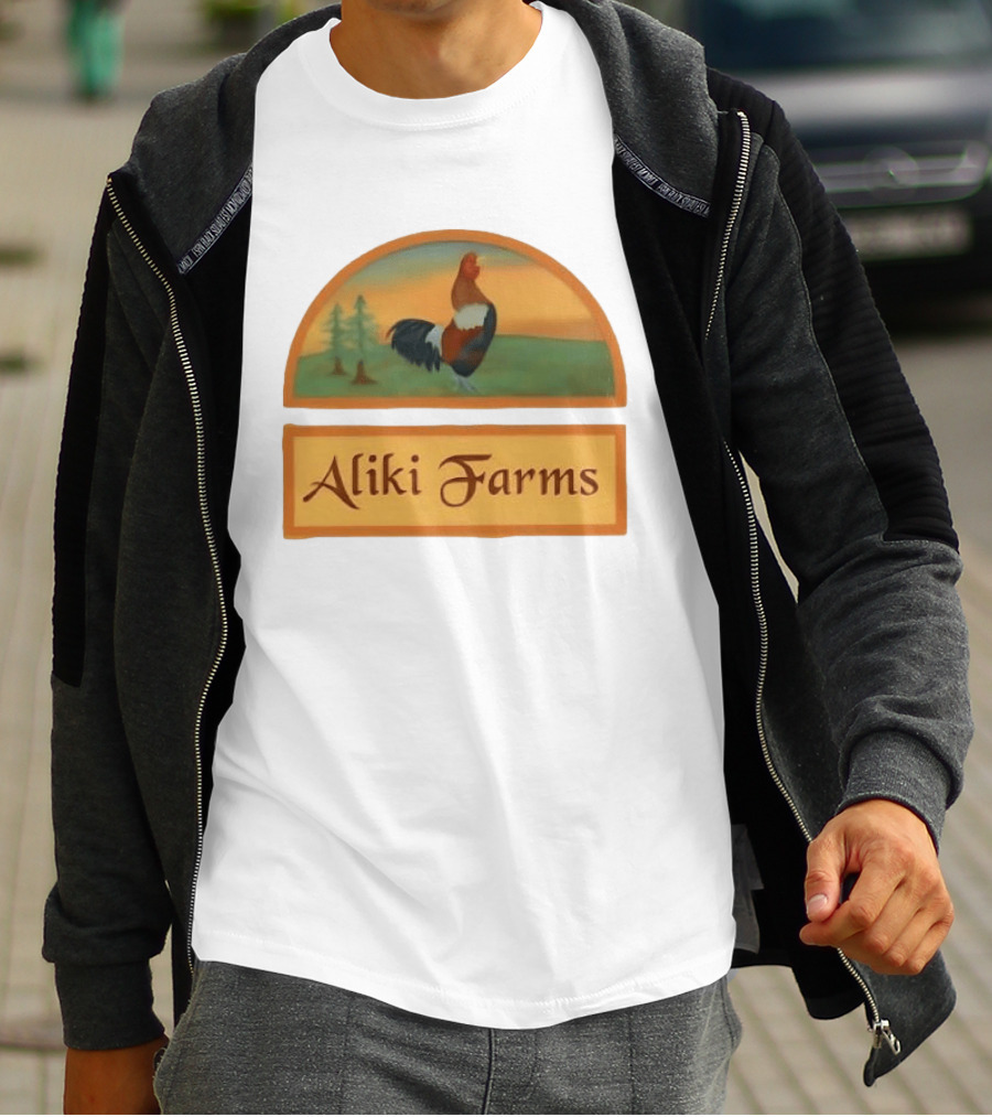 Aliki Farms Rooster Scene With Trees T-Shirt