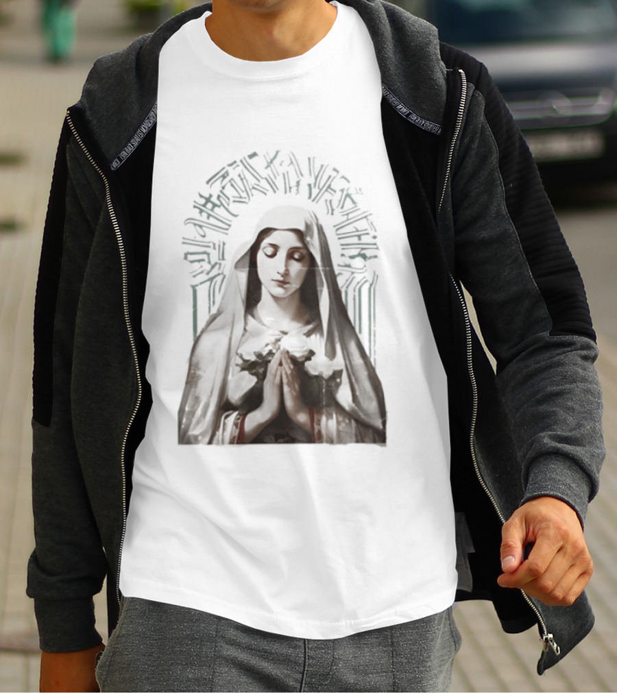 Virgin Mary With White Roses Holy Mary Mother Of Us Pray For Us Gothic T-Shirt