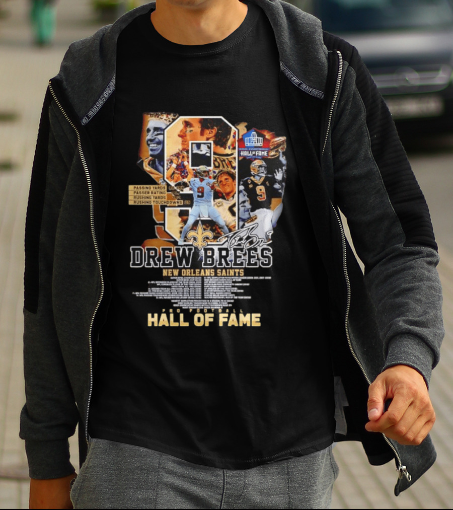 Drew Brees New Orleans Saints Hall Of Fame Passing Yards Touchdowns Memories T-Shirt