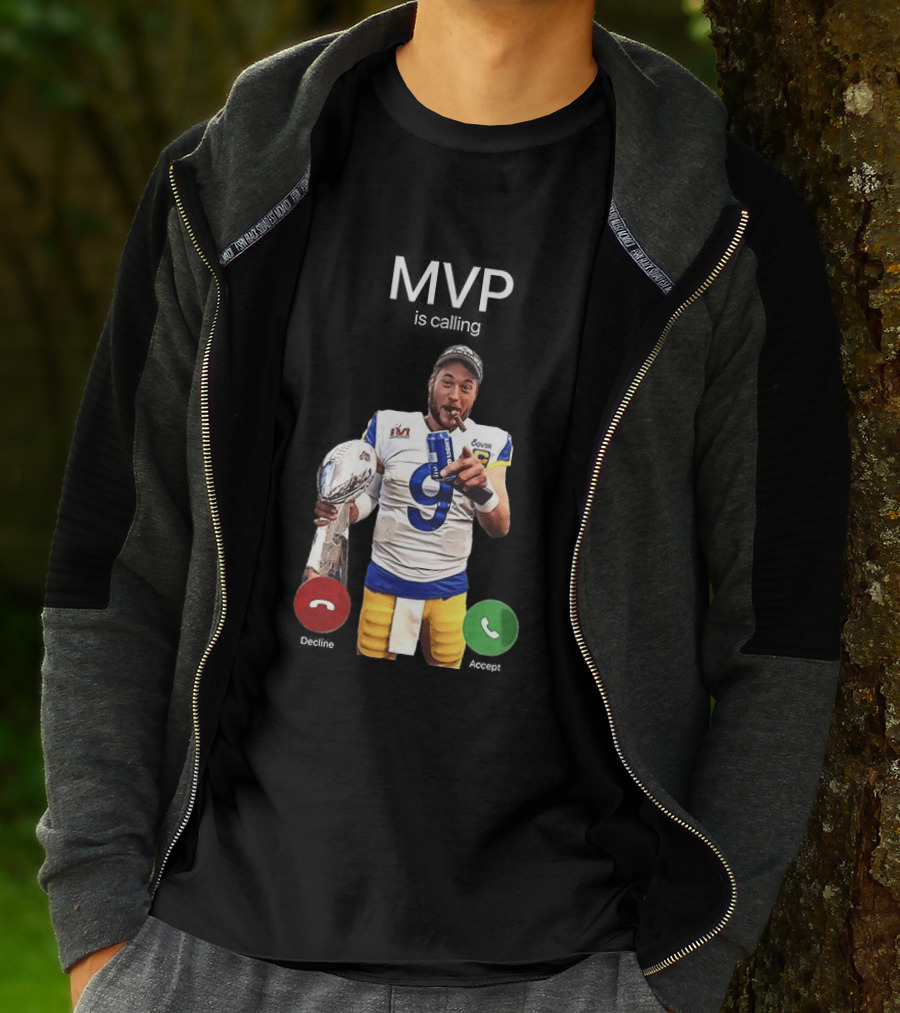 MVP Matthew Stafford Holding Trophy Los Angeles Football Celebration T-Shirt
