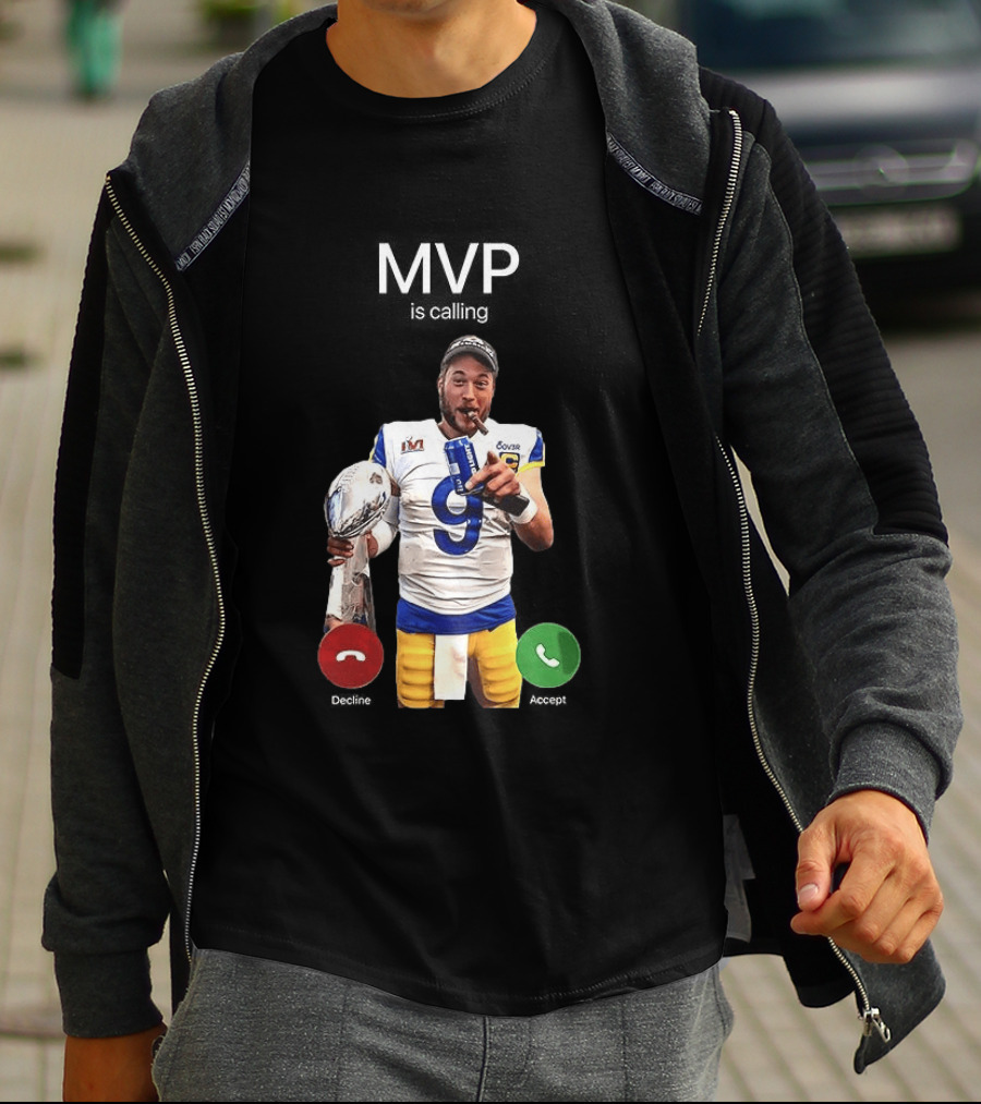 MVP Matthew Stafford Holding Trophy Los Angeles Football Celebration T-Shirt
