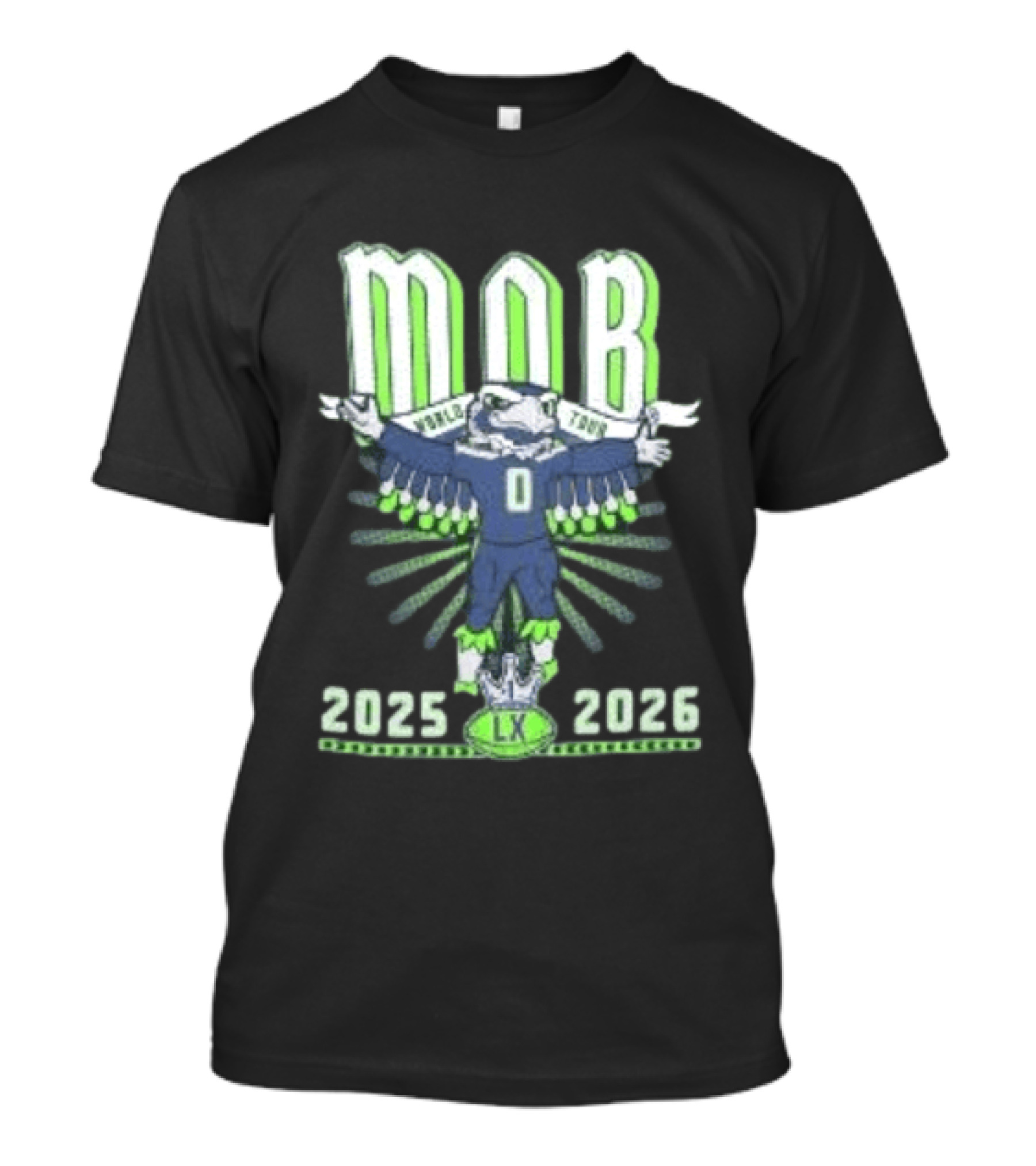 Seattle Seahawks MOB World Tour 2025 2026 Cartoon Bald Eagle Creature Olympic Washington LX T-Shirt