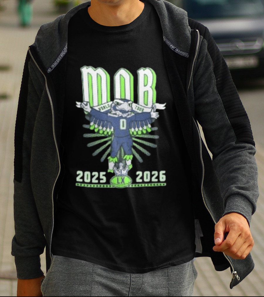 Seattle Seahawks MOB World Tour 2025 2026 Cartoon Bald Eagle Creature Olympic Washington LX T-Shirt