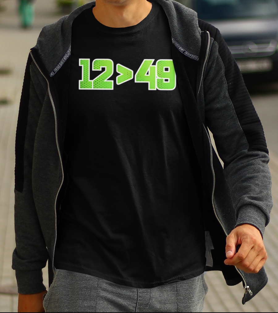 Seattle 12 Greater Than 49 Neon Green Football Fan Gear T-Shirt