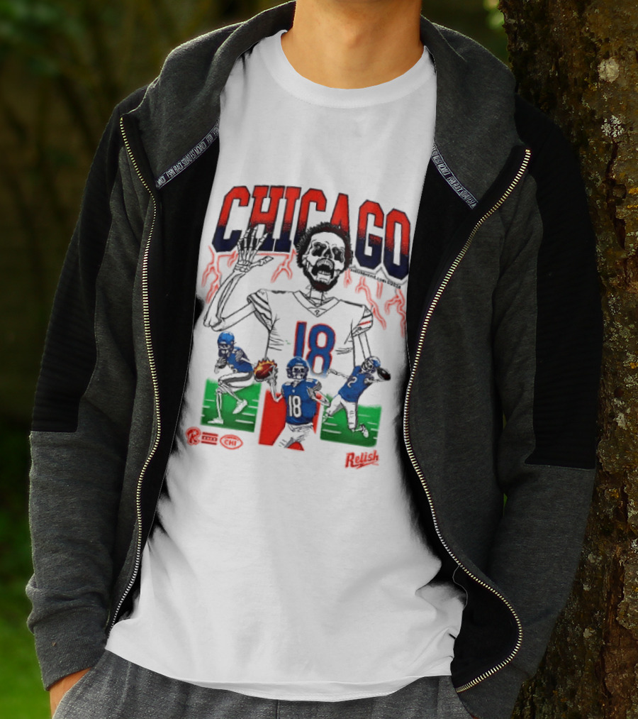 Chicago Football Skeleton Number 18 Claw Action T-Shirt