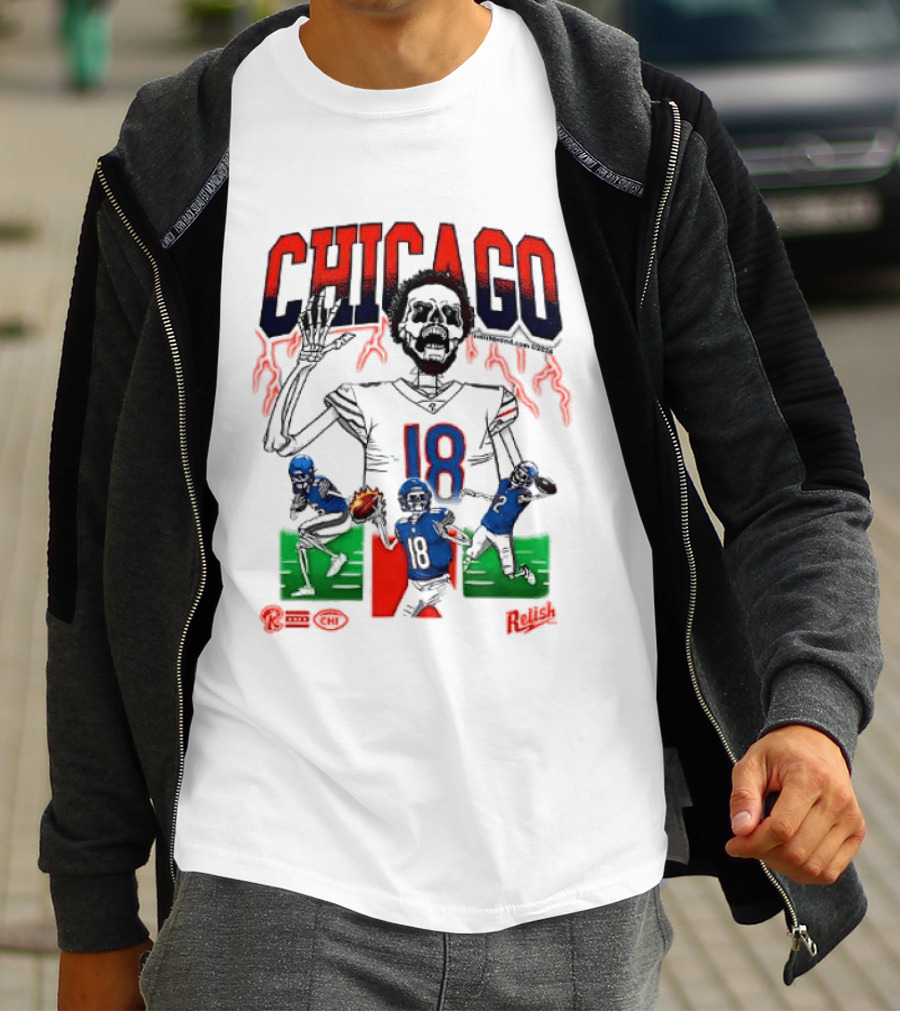 Chicago Football Skeleton Number 18 Claw Action T-Shirt