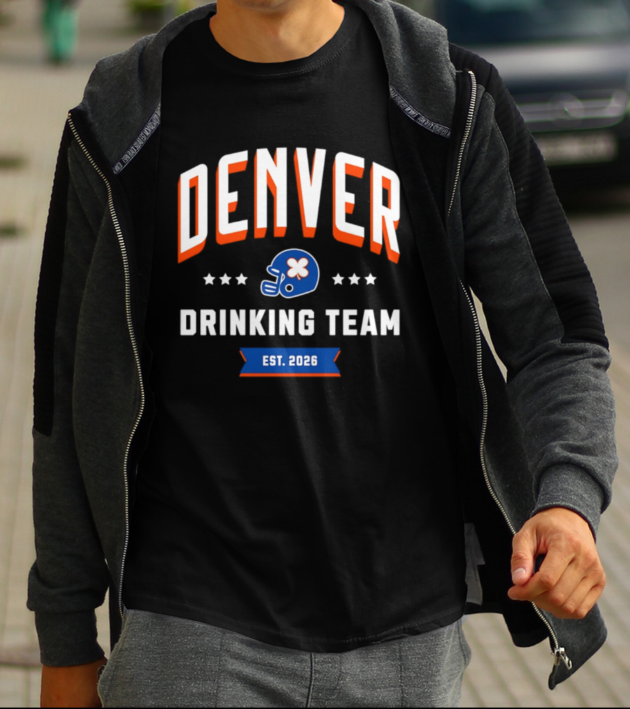 Denver Broncos Drinking Team St Patrick's Day Helmet Logo Est 2026 T-Shirt