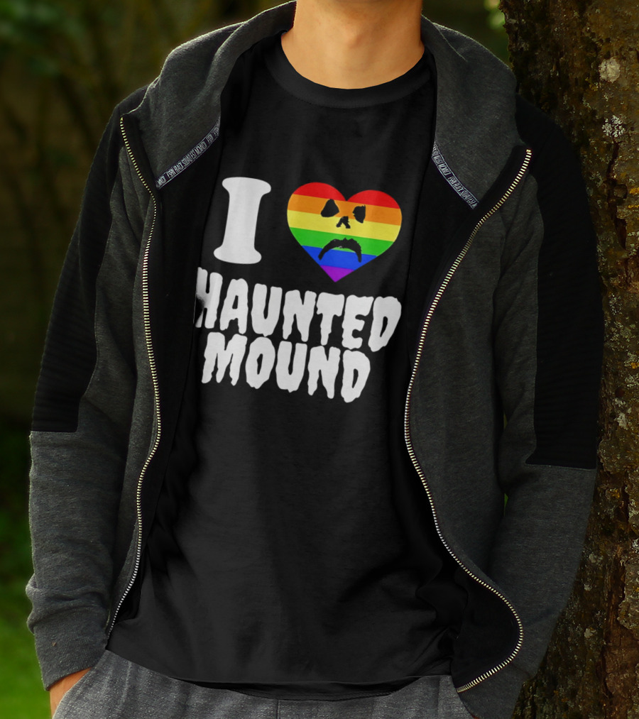 I Love Haunted Mound Rainbow Heart Face T-Shirt