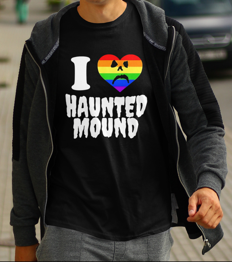 I Love Haunted Mound Rainbow Heart Face T-Shirt