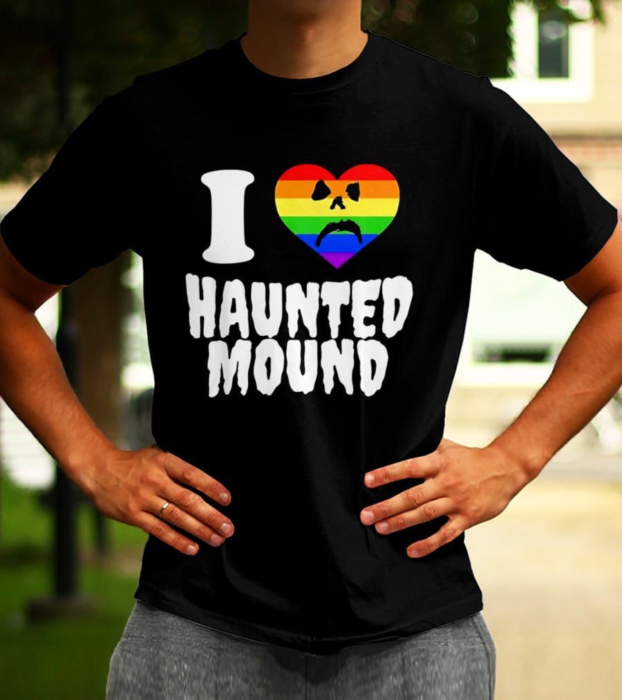 I Love Haunted Mound Rainbow Heart Face T-Shirt