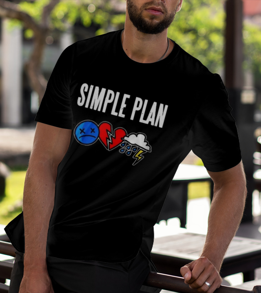 Simple Plan Tour 2026 Emojis Sad Face Broken Heart Storm Cloud T-Shirt