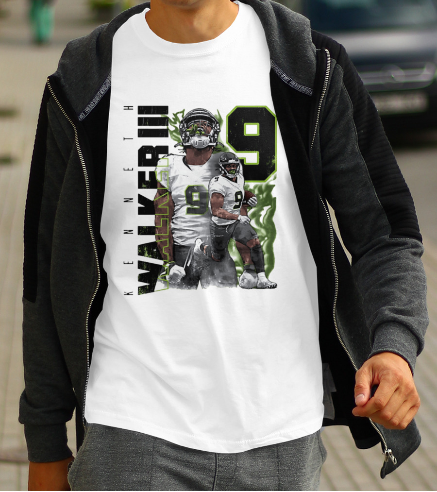 Kenneth Walker III Neon Aura Seattle Seahawks Number 9 T-Shirt