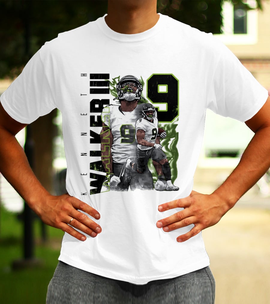 Kenneth Walker III Neon Aura Seattle Seahawks Number 9 T-Shirt