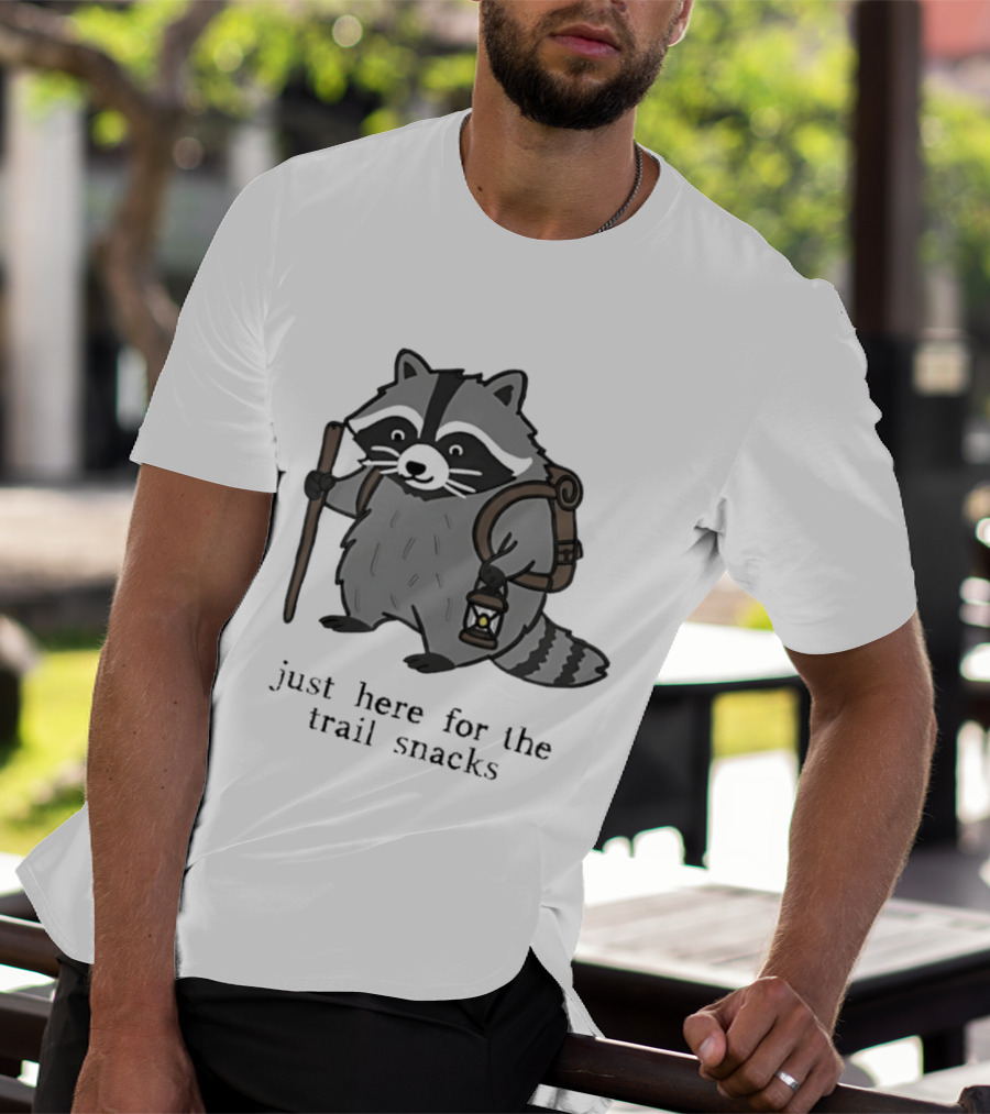Raccoon Hiking Just Here For The Trail Snacks Nature Lover T-Shirt