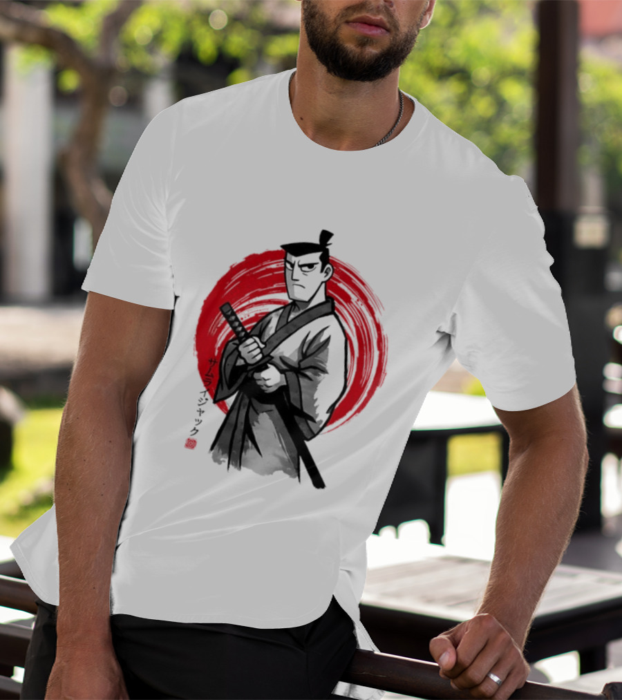 Samurai Jack Sumi E Art Red Circle Japanese Kanji T-Shirt