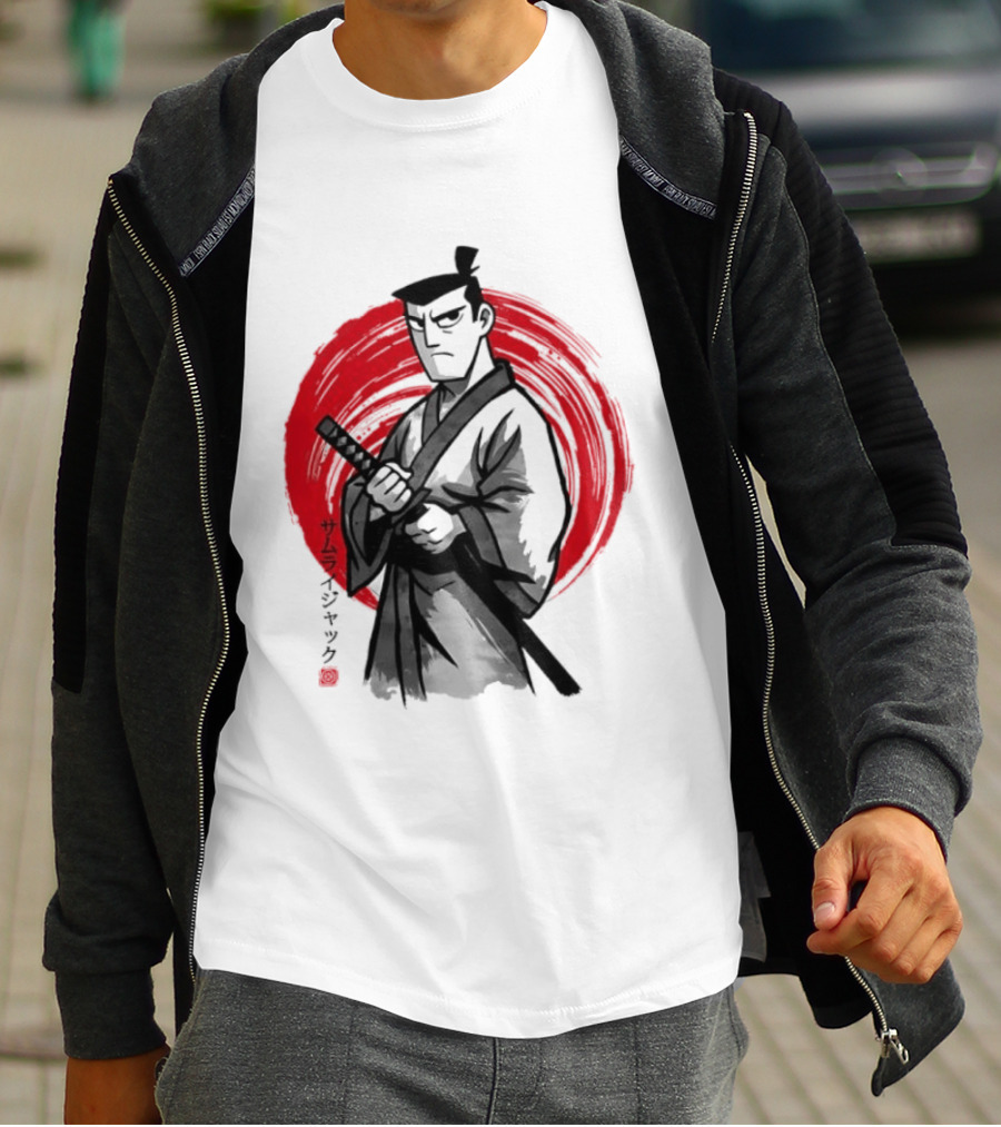Samurai Jack Sumi E Art Red Circle Japanese Kanji T-Shirt