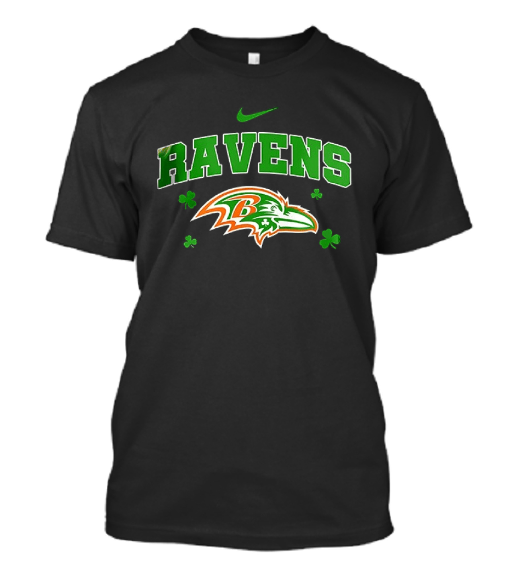 Ravens Irish Shamrock Nike Theme With Green And Orange T-Shirt