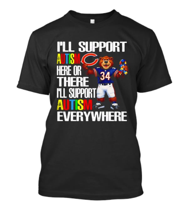 Chicago Bears Support Autism Awareness Everywhere Bear Mascot 34 T-Shirt