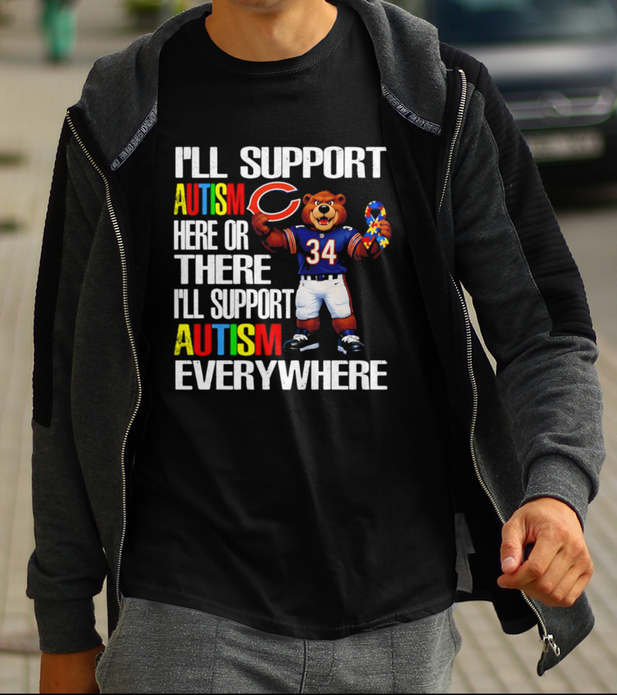Chicago Bears Support Autism Awareness Everywhere Bear Mascot 34 T-Shirt