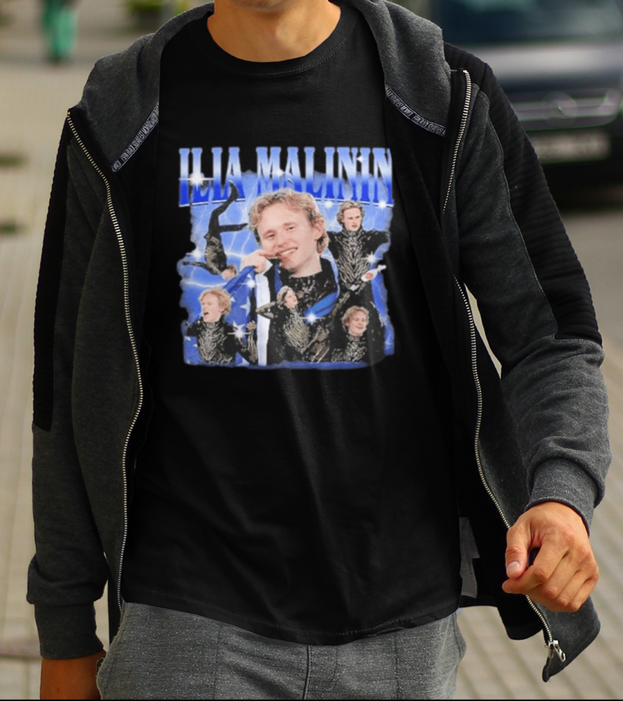 Ilia Malinin Figure Skating Star Blue Sparkle Montage T-Shirt