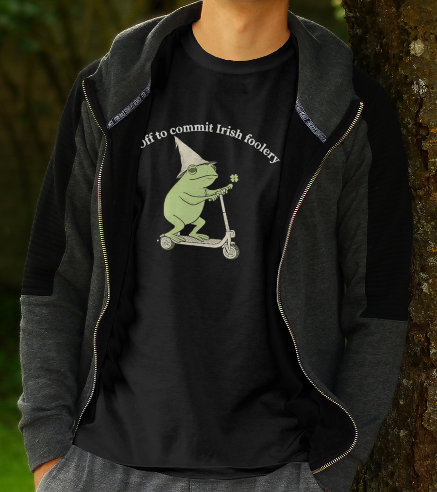 Off To Commit Irish Foolery Frog On Scooter St Patrick's Day T-Shirt