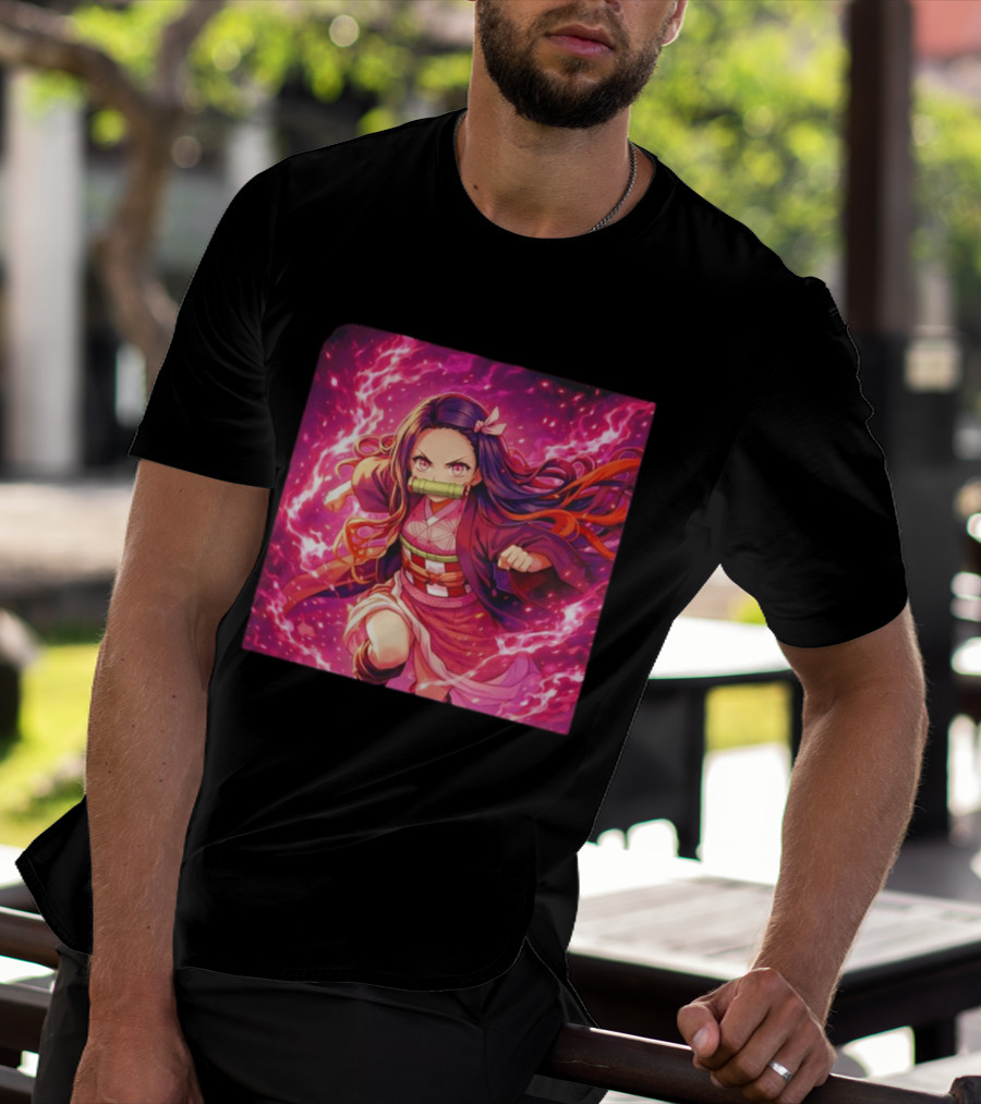 Nezuko Kamado Pink Demon Lightning Aura Magic T-Shirt