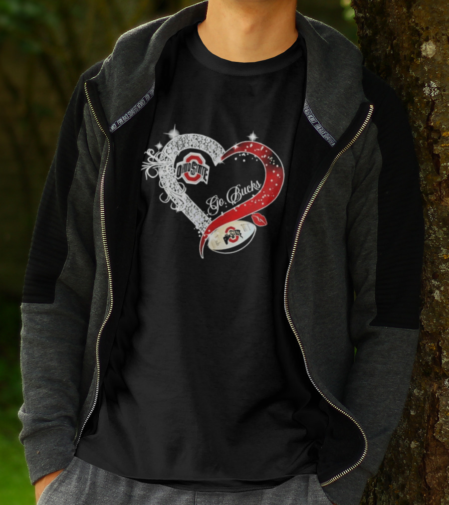 Ohio State Buckeyes Go Bucks Heart Shaped Iconic Red And White T-Shirt