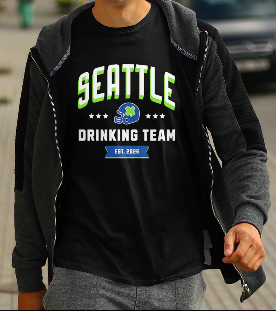 Seattle Drinking Team Est. 2026 St. Patrick's Day Football Helmet Clover Stars T-Shirt