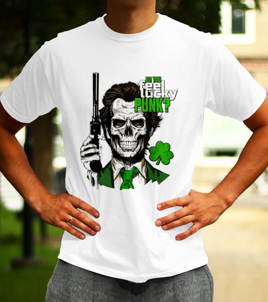 Do You Feel Lucky Punk Skull Gun Shamrock T-Shirt