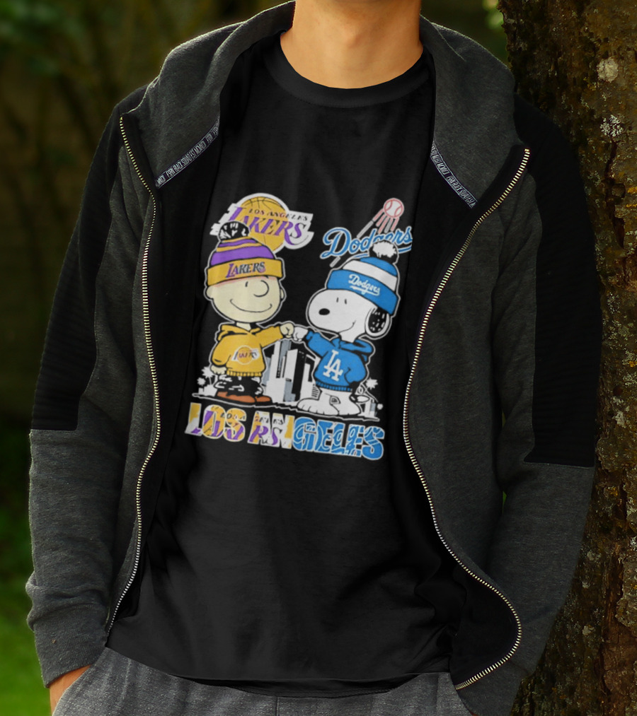 Snoopy Charlie Brown Los Angeles Lakers Dodgers Friendship Team Spirit T-Shirt