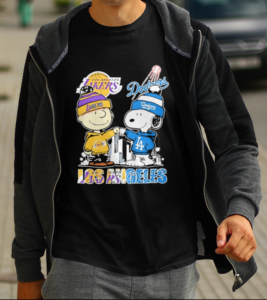 Snoopy Charlie Brown Los Angeles Lakers Dodgers Friendship Team Spirit T-Shirt